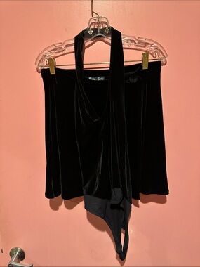 Bisou Bisou Black Velvet Halter Bodysuit